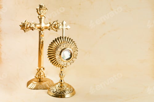 Preview: Ostensory for worship for Catholic church ceremony. Corpus christi.