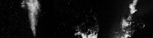 Preview: A set of different steam with drops smoke gas isolated on black. Swirling, writhing smoke to overlay