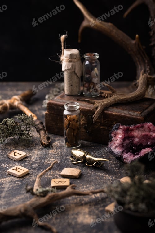 Preview: Esoteric magical background with runes.