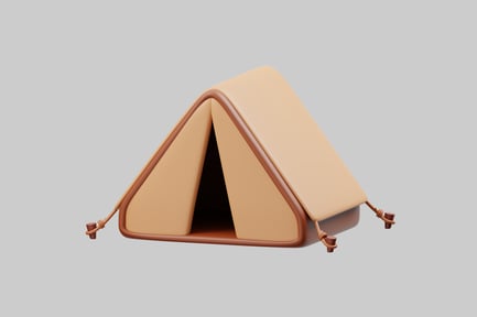 Preview: Triangular tent with a brown border and light brown fabric.