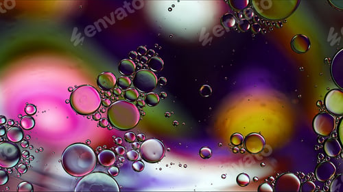 Preview: Abstract Colorful Food Oil Drops Bubbles and spheres Flowing on Water Surface