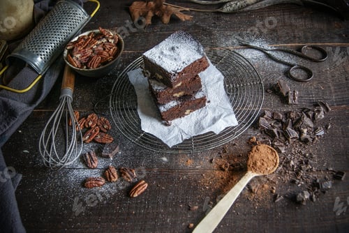 Preview: Delicious chocolate brownie with cooking ingredients