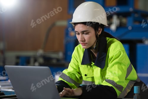 Preview: Portrait of a heavy equipment female engineer from a huge industry