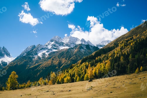 Preview: Siguniang mountain or Four sister mountain with snow cap on top and colourful autumn in ChinaSigunia