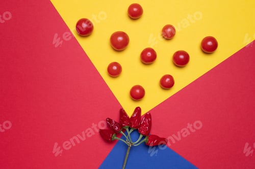 Preview: Creative of colored tomatoes and hot pepper for design, Creative foods. Red,