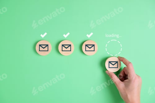 Email Progress with Envelope Icons on Green Background