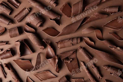 Preview: Flat lay composition with chocolate curls on color background