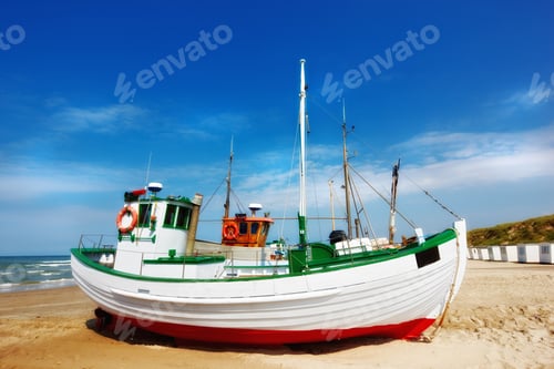 Preview: A photo of a Danish fishing boat at the beach