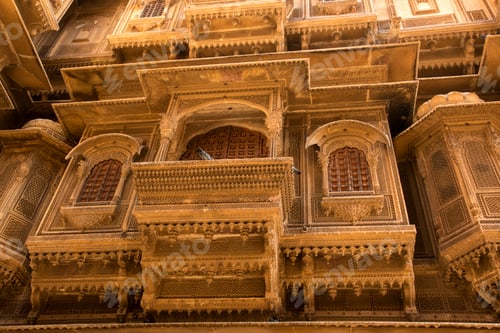 Preview: The beautiful historical building made of golden limestone in Jaisalmer, Rajasthan, India