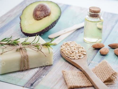 Preview: Closeup shot of natural skincare product ingredients