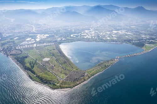 Preview: Aerial view of the Inciralti City Forest Izmir Turkey.