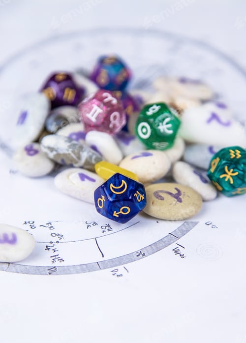 Preview: Numerology numbers on the table astrology. Selective focus.