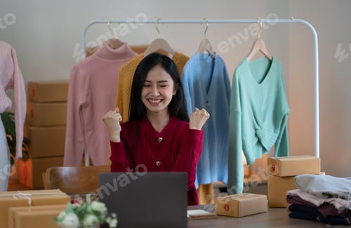 Preview: Starting Small business entrepreneur SME freelance,Portrait young woman working at home office, BOX,