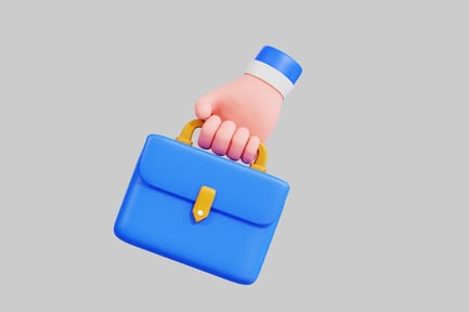 Preview: Hand with wristband holding blue briefcase with yellow handle