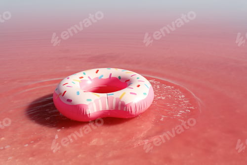 Preview: Inflatable ring floating in pink lake on sunny day