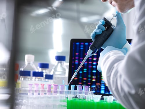 Preview: Scientist pipetting a sample in a modern research laboratory