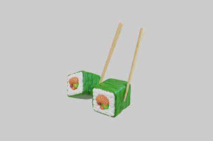Vista previa: Rollos de sushi cuadrados con palillos