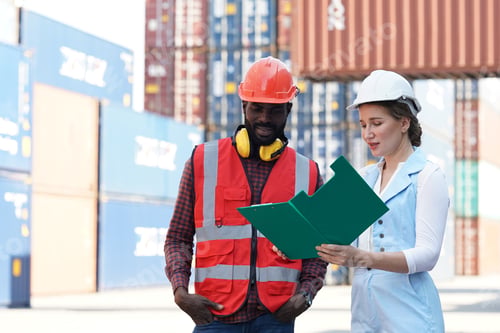 Preview: foreman checking containers in the terminal, at import and export business logistic company.
