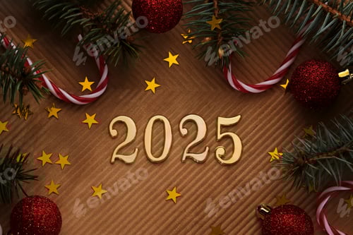 Preview: New Year 2025 beige background. Number of the coming year.