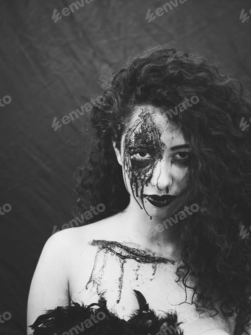 Preview: Living dead girl with bloody face. Halloween makeup