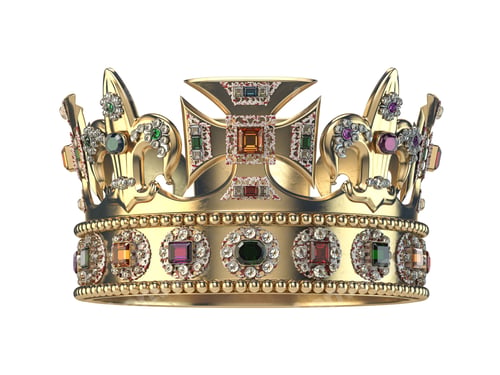 Preview: Gold crown with jewels isolated on white.