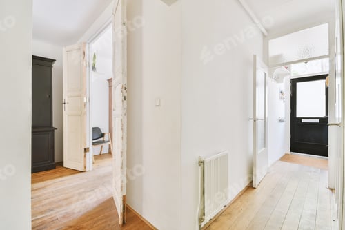 Preview: Narrow corridor with doors and lamp