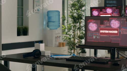 Preview: Empty developing office with critical error message flashing on screens