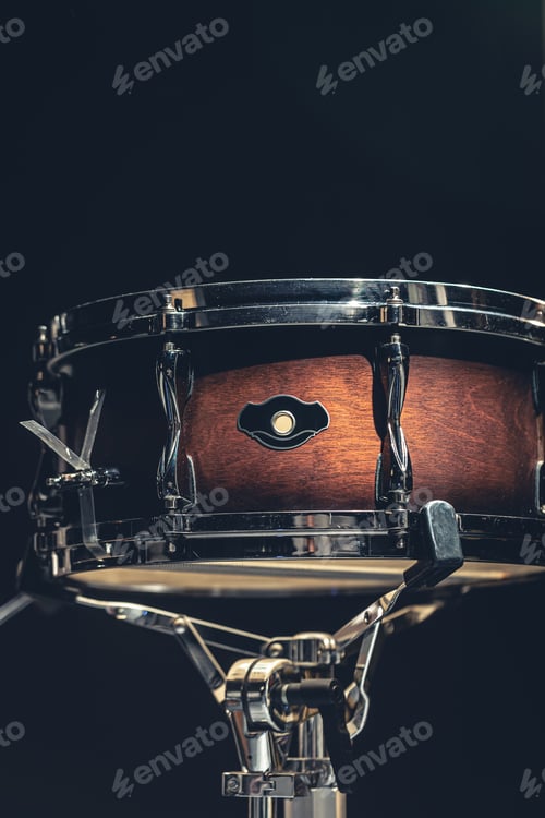 Preview: Close-up, snare drum on a dark background isolated.