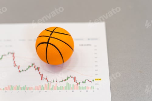 Preview: Basketball ball with chart isolated on white background. 3d illustration