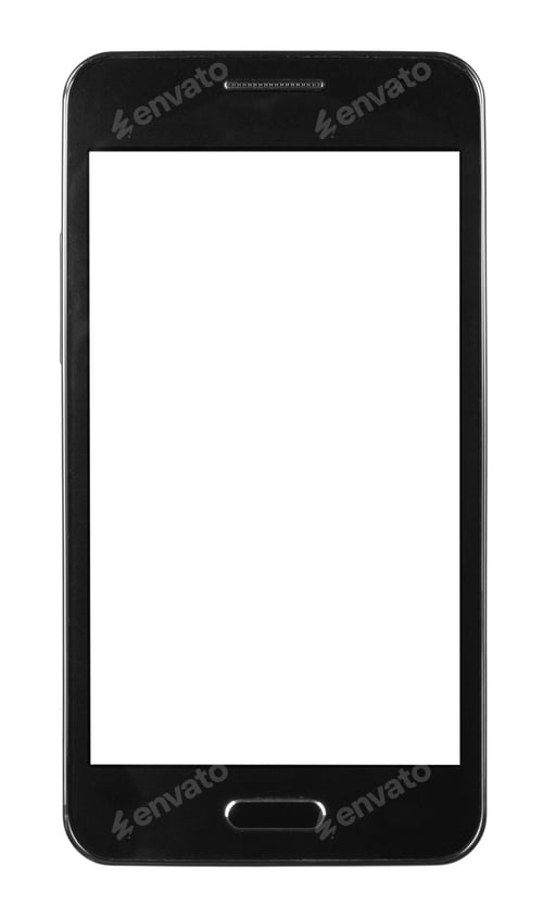 Preview: black smart phone with white screen isolated white background