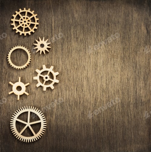 Preview: gear tools at wooden background