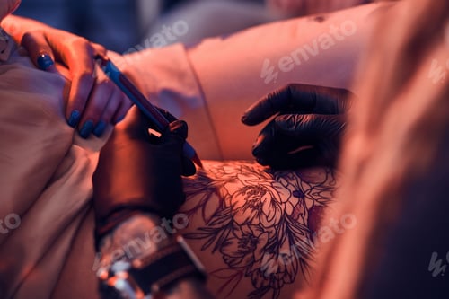 Preview: Process of makining new tattoo at tattooing salon