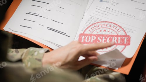 Preview: Military in uniform leafs through searched documents