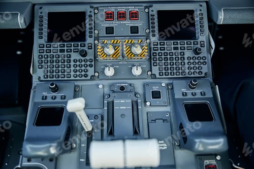 Preview: Panel with switchers inside pilot cockpit in jet