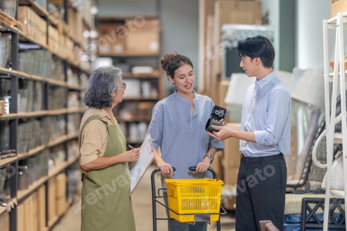 Preview: Senior Female Ceramic Owner Assists Couple in Family Run Warehouse