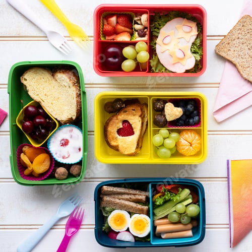 Preview: Kids food, lunchbox design with healthy snacks
