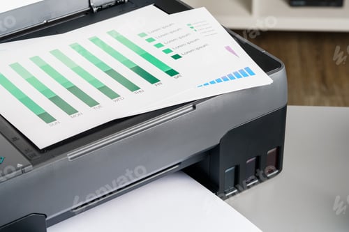 Preview: Close up of modern printer in the office