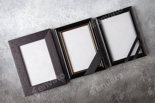 Preview: top view different picture frames on the white surface soldier tank photo death war