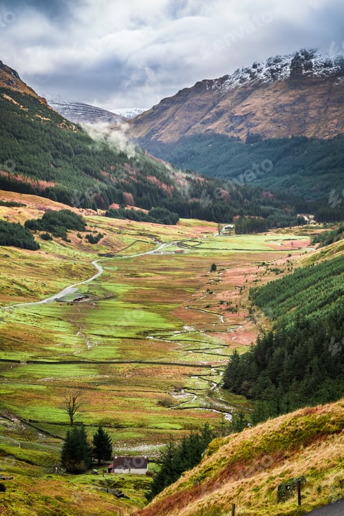 Preview: View of a mountain valley in Scotland