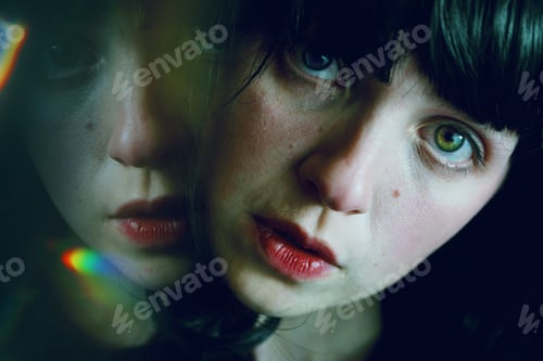 Preview: Artistic and abstract portrait of a young brunette woman