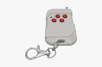 Preview: White remote control with red buttons and carabiner hooks