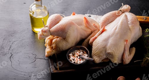Preview: Whole Raw Chicken with Herbs and Spices .Food Ingredient Cooking Background