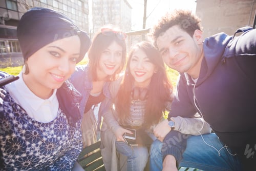 Preview: Multiracial group young people taking selfie