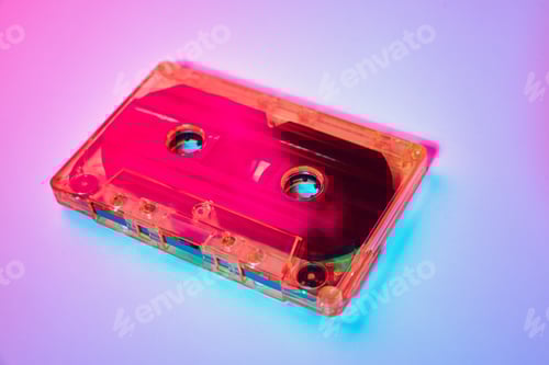 Preview: Retro cassette tape on a colorful neon background
