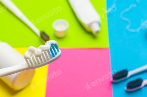 Preview: Taking care of teeth, dental concept on color background