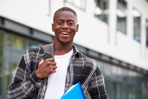 Preview: Portrait Of Male Student Standing Outside College Building