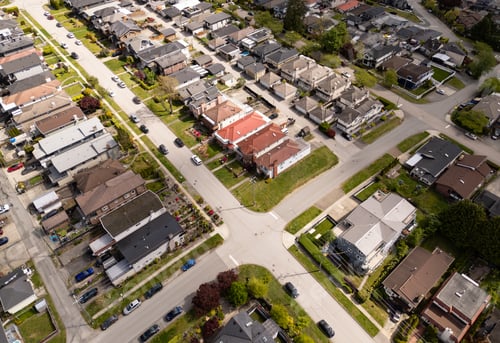 Preview: Aerial View of Residential Neighborhood in Burnaby, BC on a Sunny Day