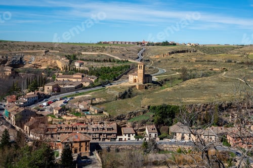 Preview: Aerial view from Eresma Valley Viewpoint with Vera Cruz Church - Segovia, Spain