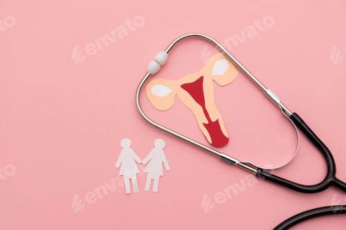 Preview: Stethoscope with Uterus Model on a Pink Background