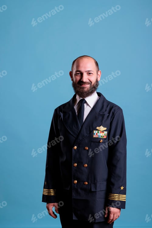 Preview: Airplane captain wearing uniform portrait
